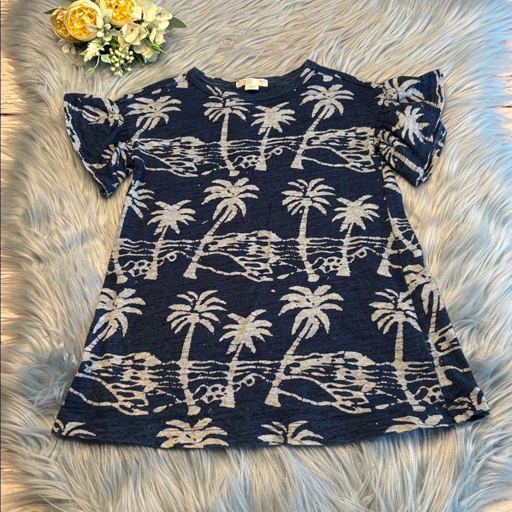 Crewcuts Everyday Navy and White Palm Tee Patterned Flutter Sleeve Dress sz 2